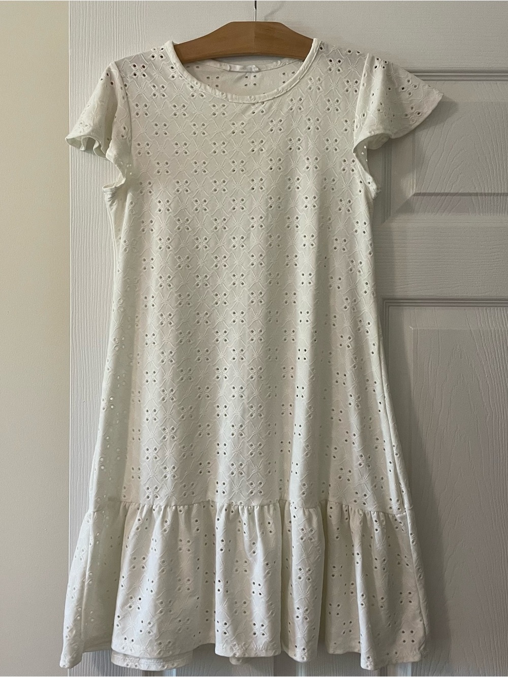 Off White Eyelet Ruffle Dress
